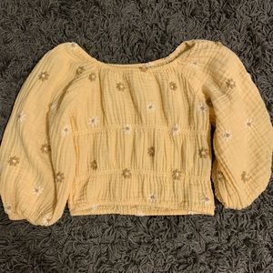 Zara Light Yellow Floral Crop Top w/ Puffy Sleeves